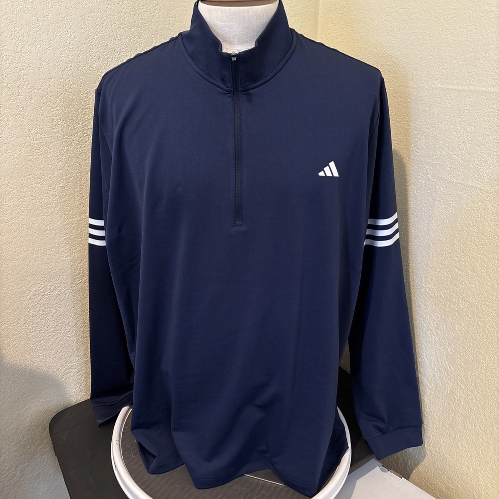 adidas Men's 1/4 Zip Golf Top Pullover Navy/White 3 Stripes StyIe IU4504 Sz 2XL